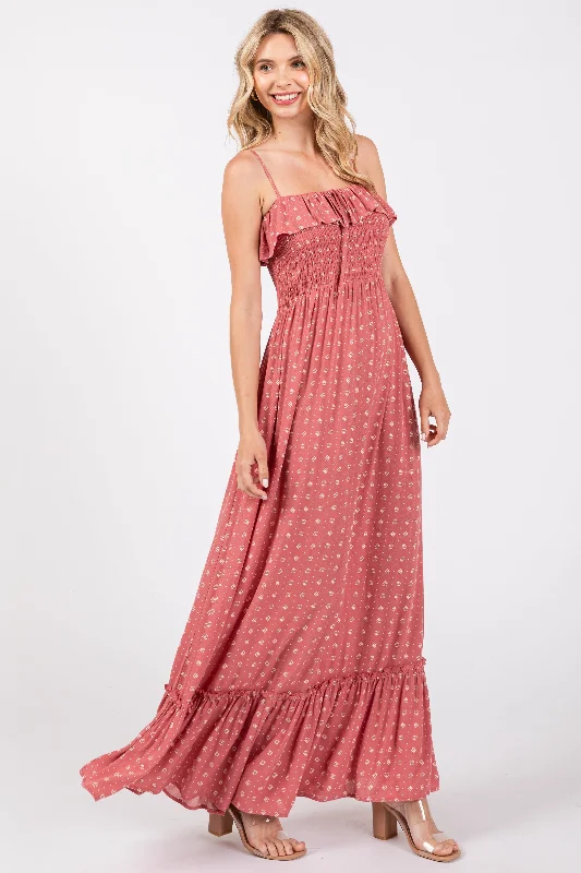 Weekend Special layered dressMauve Smocked Sleeveless Floral Maxi Dress
