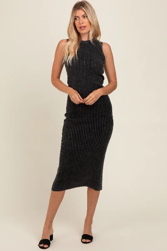 Bargain Prices floral wrap dressCharcoal Vintage Wash Ribbed Cutout Dress
