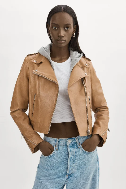 warm jacketHOLY | Leather Biker Jacket with Removable Hood