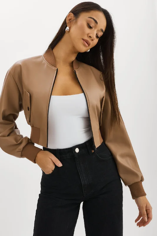 relaxed winter jacketEVELIN | Faux Leather Cropped Bomber