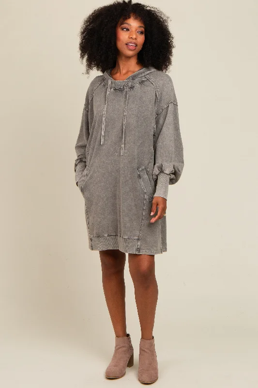 Blowout Sale casual evening dressGrey Mineral Wash Hoodie Dress