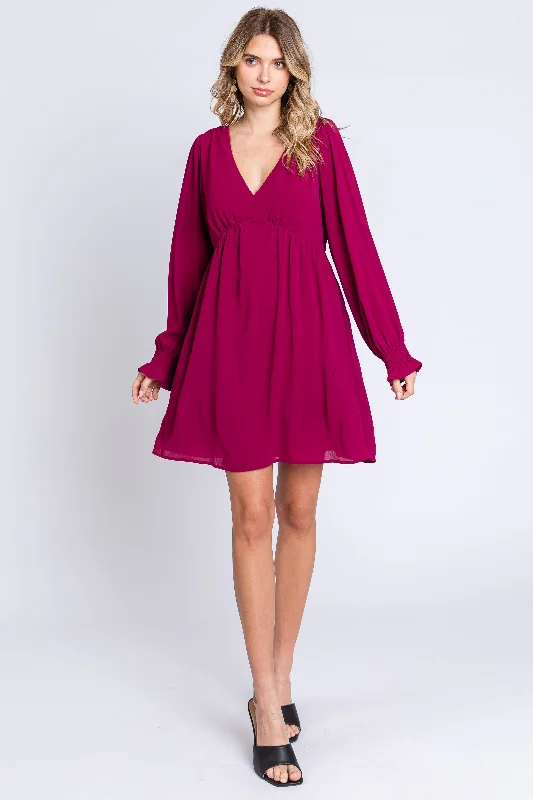Savings Galore sleeveless dressMagenta V-Neck Long Sleeve Dress