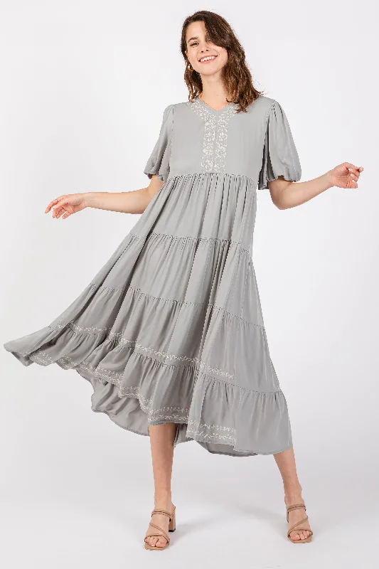 Deal Dash ashionable dressGrey Short Sleeve Tiered Dress