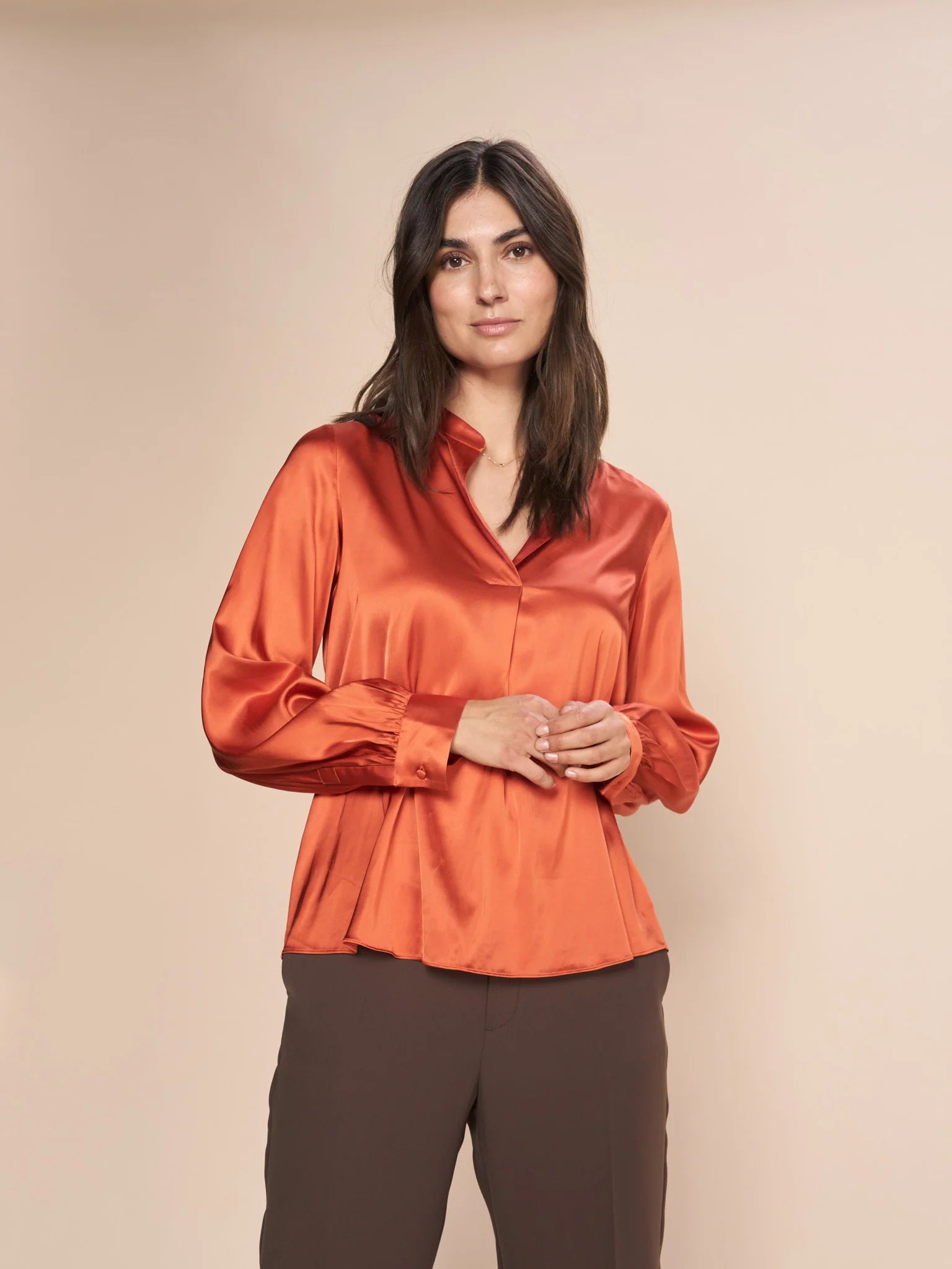 modern dressMos Mosh Enfa Burnt Ochra Satin Blouse