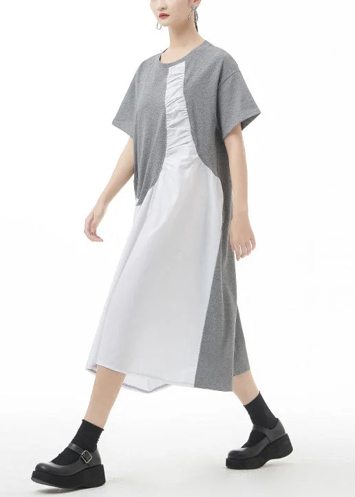 Special Savings knit dressGrey Patchwork Holiday Dress Oversized Short Sleeve