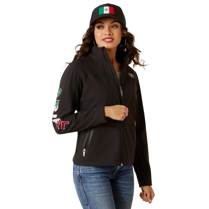 fashion coat with hoodAriat Women's Classic Team Softshell Mexico Jacket, Black