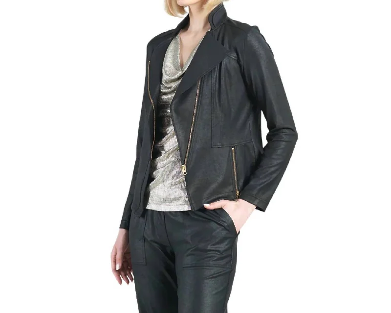 Super Savings Faux Leather Zippered Jacket In Black