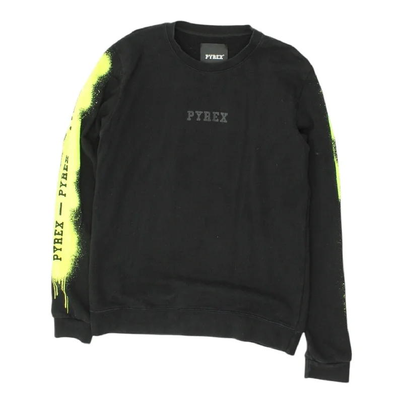 Hot Deal Pyrex Mens Black Crew Neck Sweatshirt | Streetwear Sportswear Jumper Designer