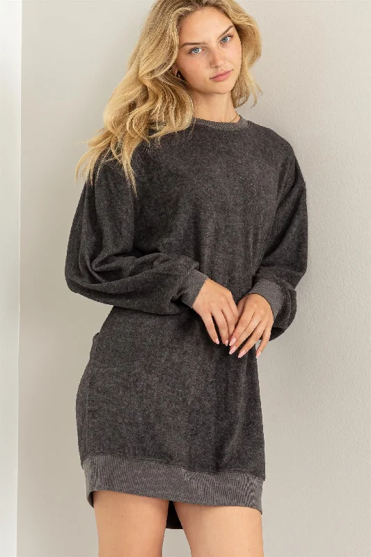 Deal Explosion long-sleeve floral dressCharcoal Fleece Oversized Sweatshirt Mini Dress