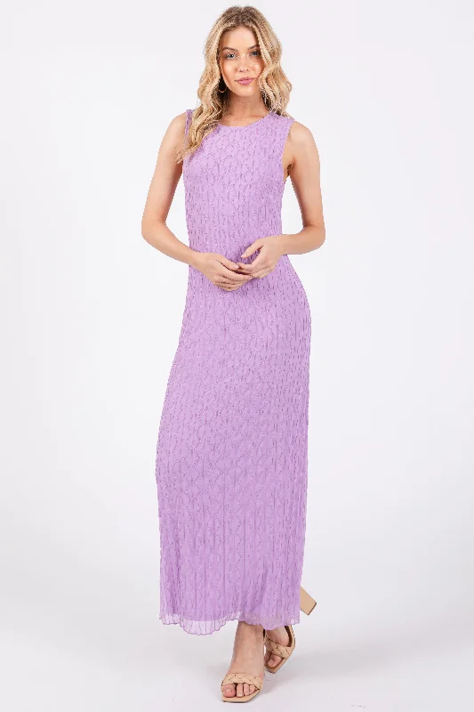 Blowout Deals casual evening dressLavender Mesh Overlay Midi Dress