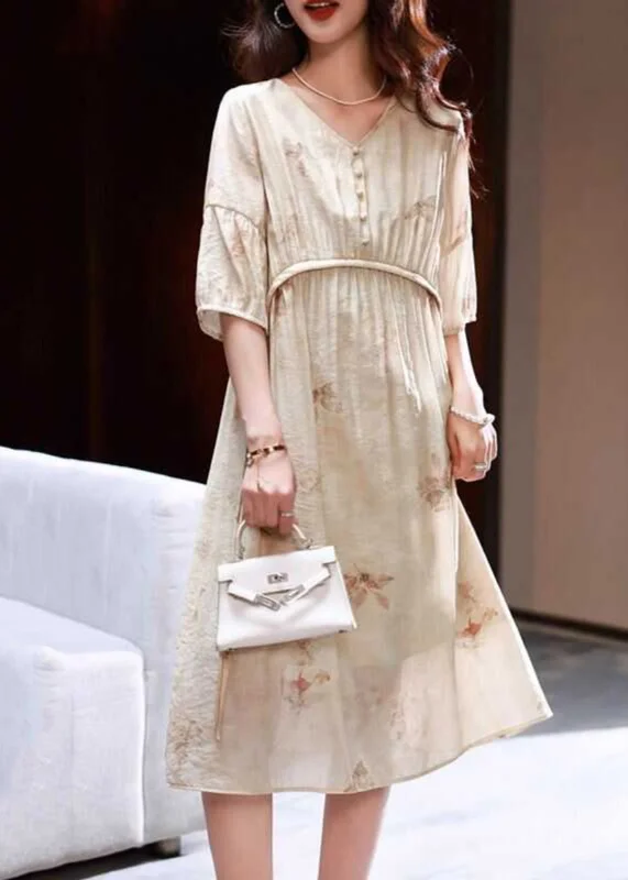 boho-chic dressWomen Apricot Print Patchwork Party Long Dress Summer