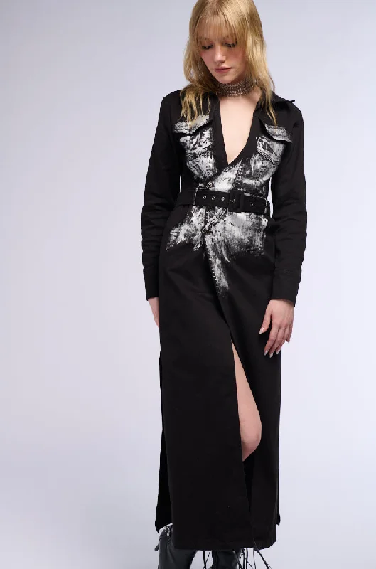 Crazy Deals casual trench coatDENIM METALLIC IMPRINT TRENCH COAT