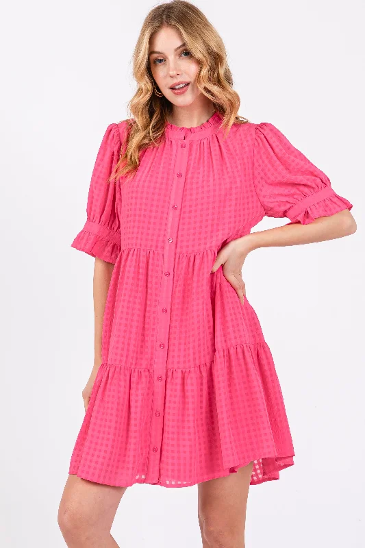 Price Smash one-shoulder dressFuchsia Buttoned Down Short Sleeve Dress