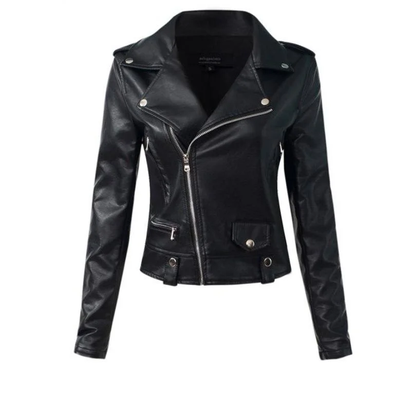 windbreaker jacketAelegantmis Casual PU Leather Jacket Women Classic Zipper Short Motorcycle Jackets Lady Autumn Winter Basic Leather Coat Black