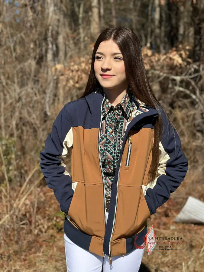 Take Advantage Cinch Womens Tri-Color (Blue, Beige, Chestnut) Softshell Jacket