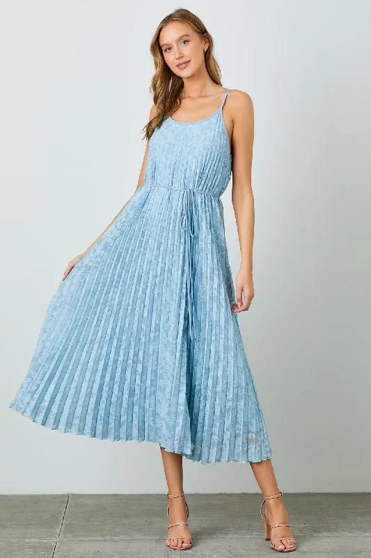 TIME-Limited Offer trendy bodycon dressLight Blue Floral Pleated Maxi Dress