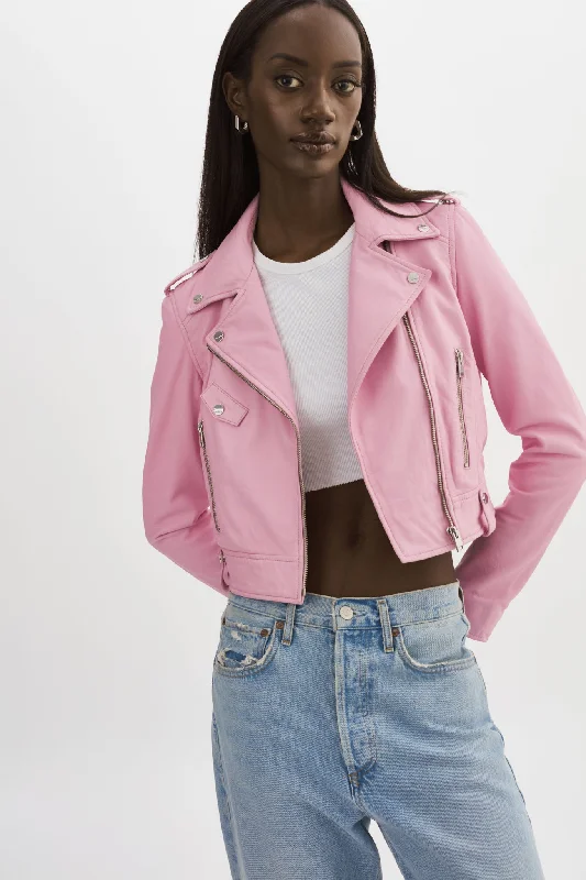 high-quality coatCIARA | Leather Crop Biker Jacket