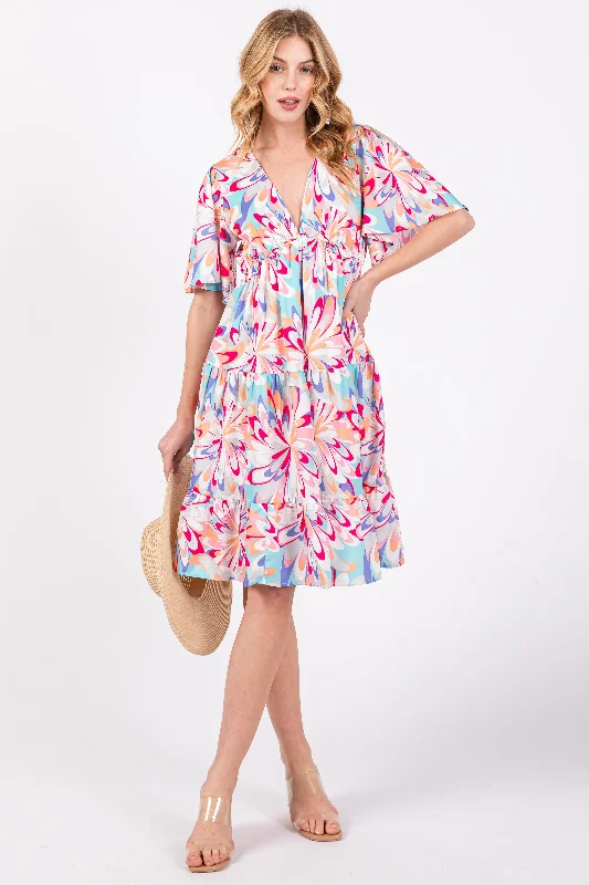 Early Access flowy dressMint Green V-Neck Flutter Short Sleeve Tiered Dress