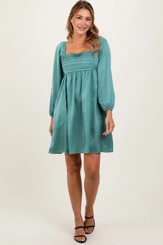 Deal of the Day wool dressLight Olive Satin Pleated Detail Bodice Dress