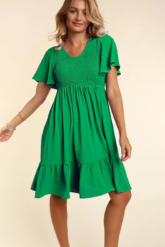 Limited Quantity luxury dressGreen Smocked Ruffle Hem Dress