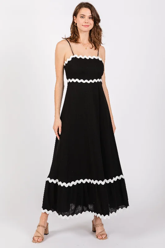 Buy Now elegant shift dressBlack Ric Rac Trim Tiered Midi Dress