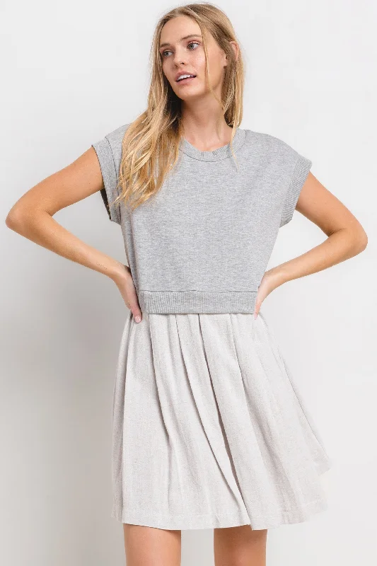 Super Sale comfy dressGrey Contrast Pleated Mini Dress