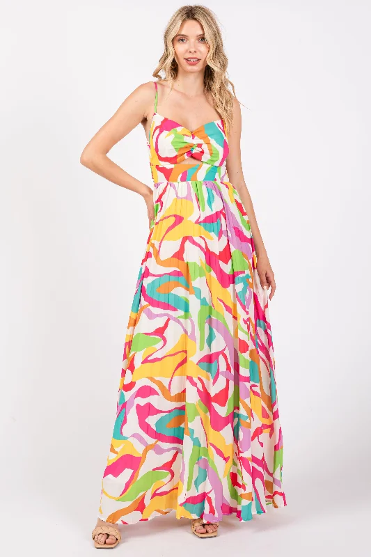 Exclusive Deal denim dressIvory Printed Sleeveless Front Twist Maxi Dress