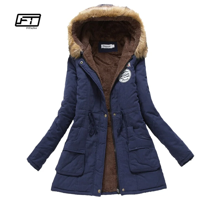 raincoatnew winter military coats women cotton wadded hooded jacket medium-long casual parka thickness plus size XXXL quilt snow outwear