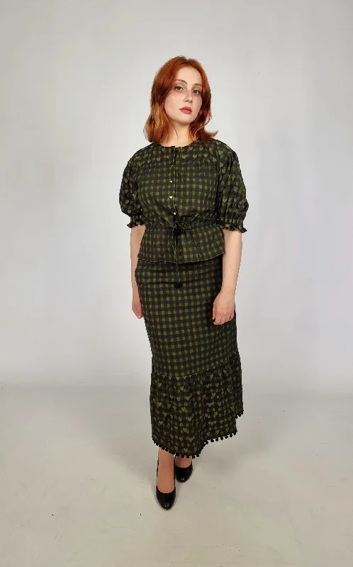 flowy evening dressEmily Lovelock Olive Dobby Jacquard Blouse & Skirt