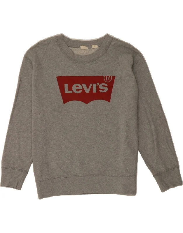 Hurry In LEVI'S Womens Graphic Sweatshirt Jumper UK 18 XL Grey Cotton