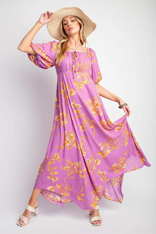 Take Advantage playful dressLavender Floral Puff Sleeve Maxi Dress