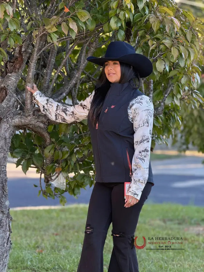 Special Promotion Cinch Womens Black w/orange Vest-3007