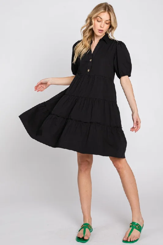 Great Bargains comfy dressBlack Collared Tiered Dress