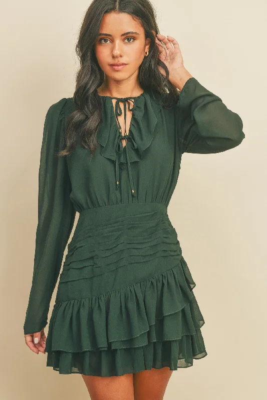 Amazing Deals trendy dressGreen Ruffle Ruched Mini Dress