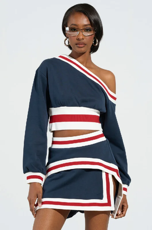 Crazy Savings MAEVE OFF THE SHOULDER CROPPED SWETSHIRT IN NAVY
