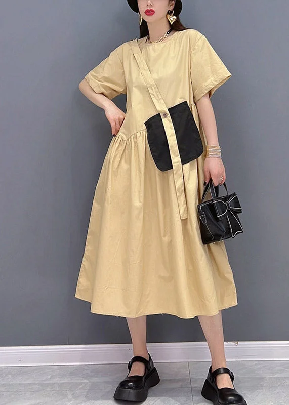 Inventory Reduction trendy bodycon dressItalian Khaki O-Neck Button Pockets Patchwork Wrinkled Dress Short Sleeve Inventory Reduction trendy bodycon dressItalian Khaki O-Neck Button Pockets Patchwork Wrinkled Dress Short Sleeve