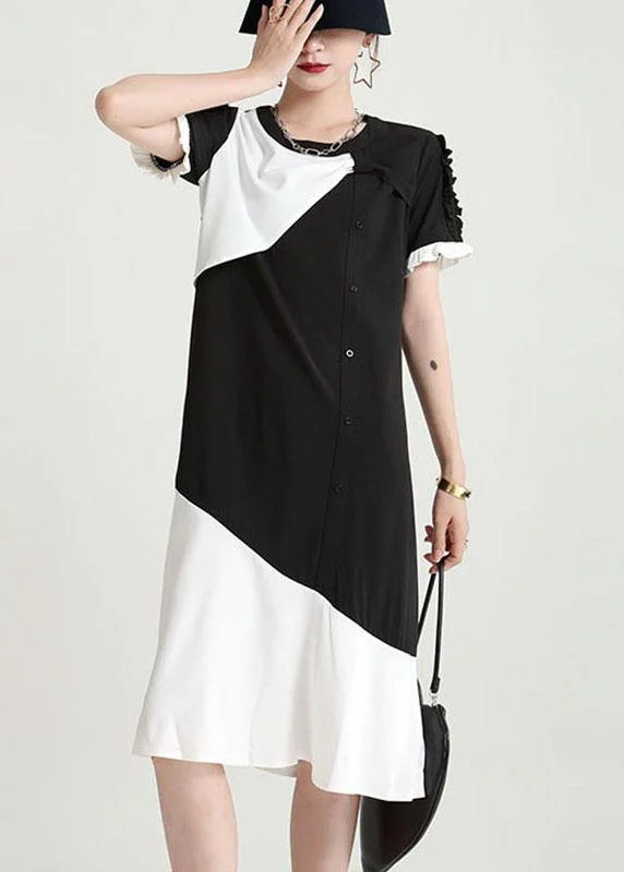 Today’s Deal minimalistic dressBohemian Black Patchwork Geometric Summer Dress Short Sleeve