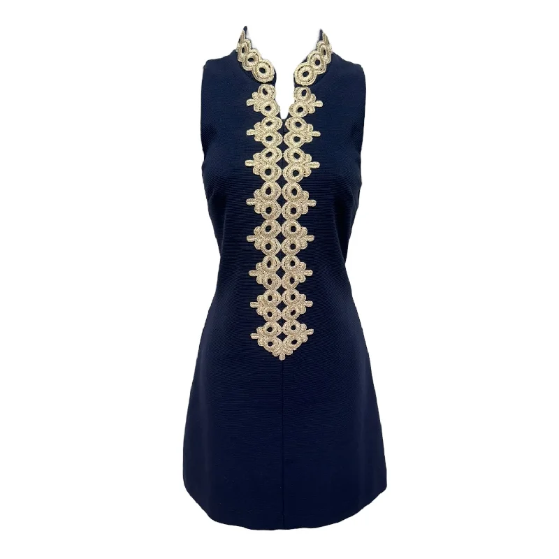 bodycon dressCallista Embroidered Zip Shift Dress Designer By Lilly Pulitzer In Navy, Size: Xs