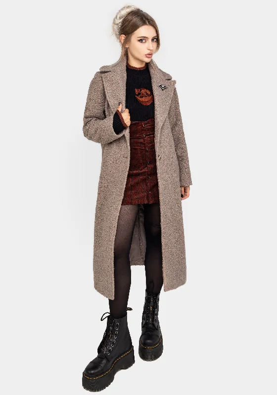 sporty outerwearGorgon Bouclé Longline Oversized Coat with Bee Brooch - Taupe