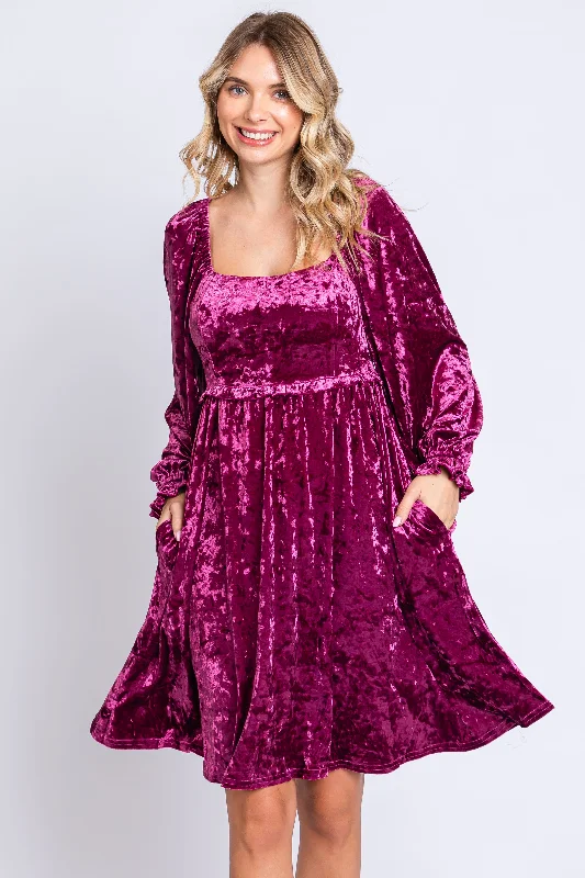 Deep Discounts denim dressMagenta Velour Square Neck Dress