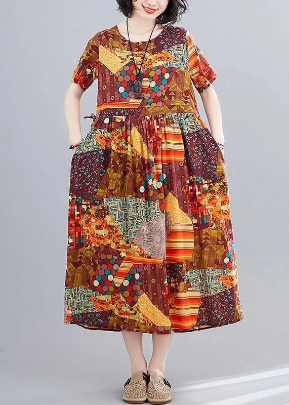 Special Buy bohemian dressWomen yellow print Long Shirts o neck Cinched A Line Dress Special Buy bohemian dressWomen yellow print Long Shirts o neck Cinched A Line Dress
