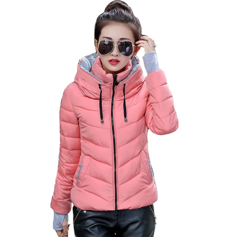 soft coat2018 hooded women winter jacket short cotton padded womens coat autumn casaco feminino inverno solid color parka stand collar