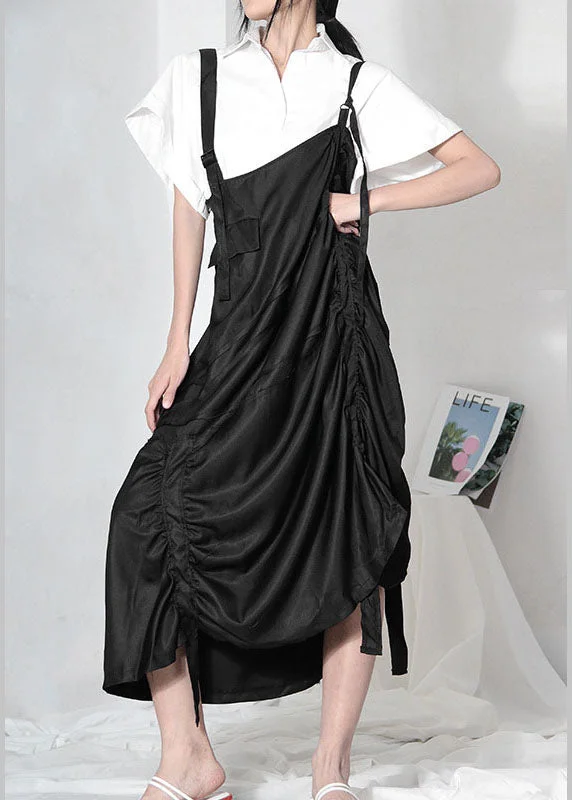 Great Bargains ruffle dressSimple Black Asymmetrical Design Wrinkled Summer Dresses Sleeveless