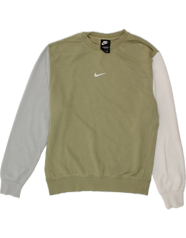 Crazy Deals NIKE Mens Standard Fit Sweatshirt Jumper Small Khaki Colourblock Cotton