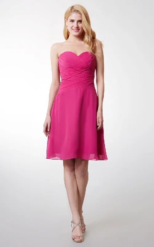 flowy dressScalloped Neck Criss-crossed Short Chiffon Homecoming Bridesmaid Dress - ZP_101657