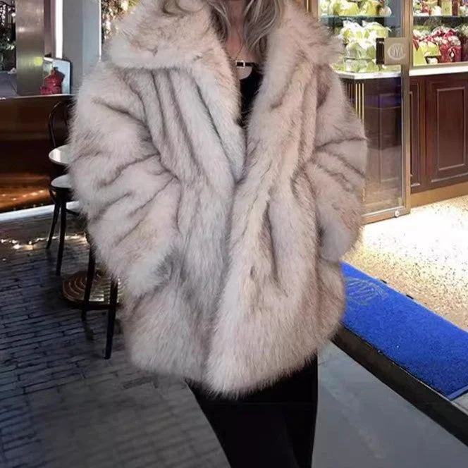 Mega Sale vintage coatWomen Winter Warm Fur Coat Faux Fur Mid Length Collared Coat Thick Windproof Fur Trench Coat