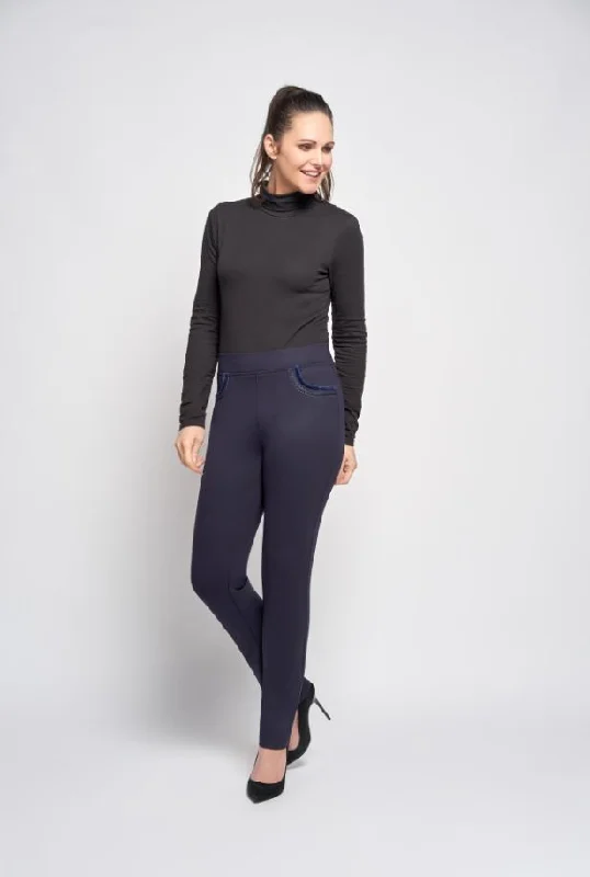 boho-chic dressPinns Navy Jean Style Trouser With Crystal & Velvet Rope Pocket Detail