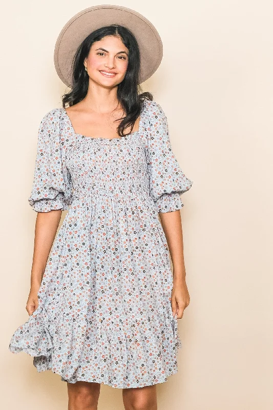 Limited Time Offer winter dressBlue Floral Smocked Dress