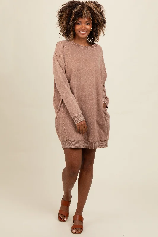 Early Access trendy wrap dressMocha Mineral Wash Sweatshirt Dress