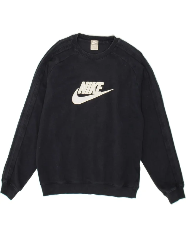 Steals and Deals NIKE Mens Graphic Sweatshirt Jumper UK 39/41 Medium Navy Blue Cotton